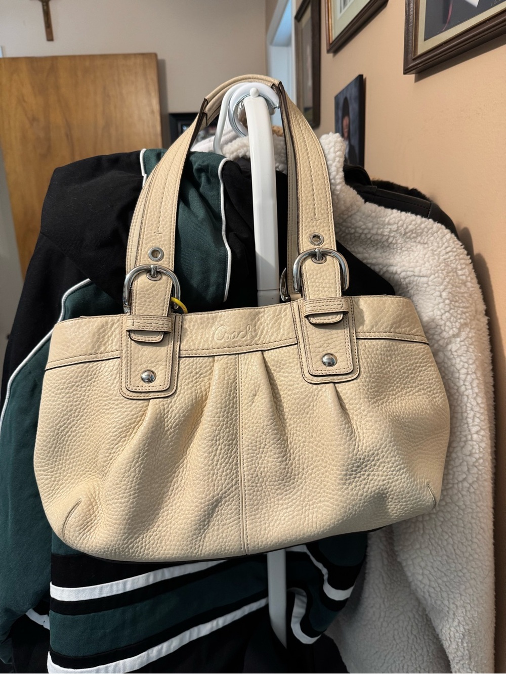 Coach Cream Soho Pebbled Leather Shoulder Bag